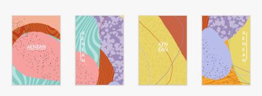 Retro hipster sanat baskısı ya da poster tasarımı. Dalgalı karışık şekiller. Üst üste çizilmiş el dokusu. Çizgiler, noktalar ve karalamalar egzotik tropikal arka plan yaratır. Doğal organik renkler.