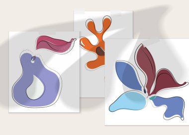 Gölge kaplamalı soyut el çizimi vektör çizimi poster. Çizgi sanatsal çizim ve doku. Retro düz renkler organik doğal tasarım. Organik sağlıklı vejetaryen karalaması..