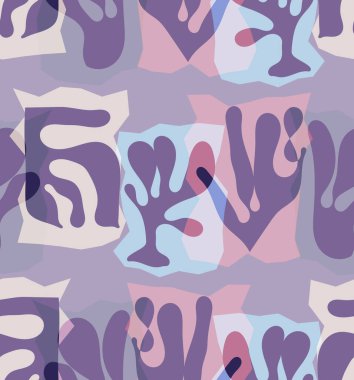 Organik Matisse şekillerinin kusursuz desenleri. Doğal toprak renkleri. Çiçekli sualtı yaşamı. Soyut deniz yosunu kamuflaj arka planı. Moda dalgalı geometri. Rastgele katmanlanmış el çizimi sanat.
