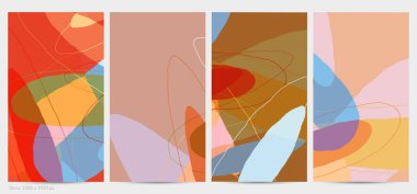 Asgari moda tarzında bir grup vektör soyut yaratıcı arka plan. Sosyal medya için modern şablonlar. Eğlenceli karalama şekli. Soyut geometrik şekilleri ve renkleri olan sanat manzarası.