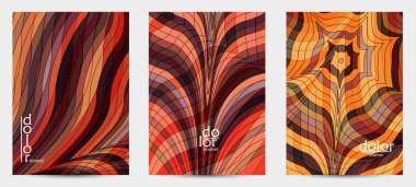 Fütürist çok renkli tel çerçeve geometrik şekilli soyut vektör uçuş şablonu. Üç boyutlu dijital bilim modeli konsepti. Web teknolojisi kapak tasarımı. Dalgalı çizgiler ve ızgara dokusu.