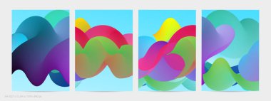 Üç boyutlu sıvı dalgalı şekil. Parlak bulutlu fütüristik arka plan. Soyut müzik dalgalarında canlı gradyan akışı. Dinamik sıvı doku. Moda uçucu tasarımı için yaratıcı vektör şablonu.