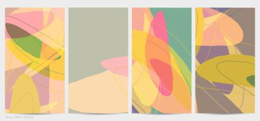 Asgari moda tarzında bir grup vektör soyut yaratıcı arka plan. Sosyal medya için modern şablonlar. Eğlenceli karalama şekli. Soyut geometrik şekilleri ve renkleri olan sanat manzarası.