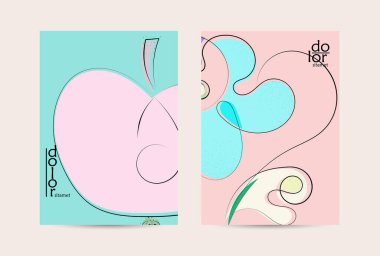 Vektör uçucu şablonu. Soyut el şafağı meyve posteri. Grange desenli düz tasarım. Organik doğal gıda sanatsal illüstrasyonu. Düzgün kıvrımlı çizgi çizgi çizgi çizgi çizgi logosu.