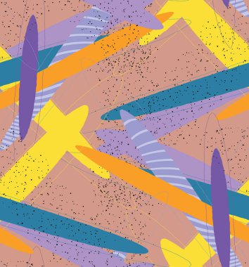 Soyut vektör kusursuz desen. Organik grunge, üst üste binen dalgalı şekiller ve çizgiler. El yazısıyla çizilmiş pastel renkli arka plan. Çizgili noktalı yaprak formları. Düz tekstil kumaşı. 