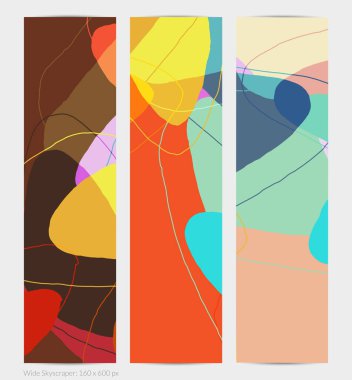 Asgari moda tarzında bir grup vektör soyut yaratıcı arka plan. Sosyal medya için modern şablonlar. Eğlenceli karalama şekli. Soyut geometrik şekilleri ve renkleri olan sanat manzarası.