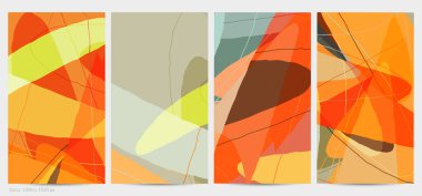 Asgari moda tarzında bir grup vektör soyut yaratıcı arka plan. Sosyal medya için modern şablonlar. Eğlenceli karalama şekli. Soyut geometrik şekilleri ve renkleri olan sanat manzarası.