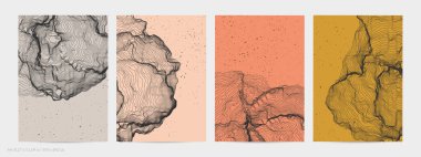 Çok ince bir ağ şekli. Soyut 3D bilgisayar modelleme bilim geometrisi. Gelişigüzel parçacıklarla etkileşen fütüristik ses dalgası. Düz dünyevi arkaplanda büyüyen küf dokusu.