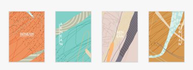 Sosyal medya arka plan şablonu. Elle çizilmiş organik doğal karışımlı şekiller. Dalgalı çizgiler egzotik tropikal tasarım yaratır. Pazarlama teknolojisi için vektör illüstrasyon. Modern çağdaş biçim.