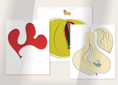 Gölge kaplamalı soyut el çizimi vektör çizimi poster. Çizgi sanatsal çizim ve doku. Retro düz renkler organik doğal tasarım. Organik sağlıklı vejetaryen karalaması..