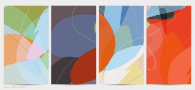 Asgari moda tarzında bir grup vektör soyut yaratıcı arka plan. Sosyal medya için modern şablonlar. Eğlenceli karalama şekli. Soyut geometrik şekilleri ve renkleri olan sanat manzarası.