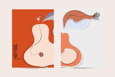 Vektör uçucu şablonu. Soyut el şafağı meyve posteri. Grange desenli düz tasarım. Organik doğal gıda sanatsal illüstrasyonu. Düzgün kıvrımlı çizgi çizgi çizgi çizgi çizgi logosu.