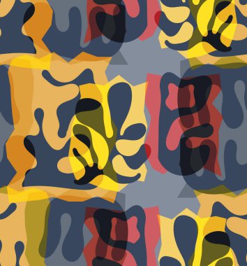 Organik Matisse şekillerinin kusursuz desenleri. Doğal toprak renkleri. Çiçekli sualtı yaşamı. Soyut deniz yosunu kamuflaj arka planı. Moda dalgalı geometri. Rastgele katmanlanmış el çizimi sanat.