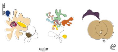 Soyut el çizimi vektör sanatsal logo seti beyaza izole edildi. Çizgi sanatsal çizim ve doku. Retro düz renkler organik doğal Eko gıda tasarımı. Organik sağlıklı vejetaryen karalaması..