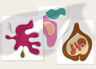 Gölge kaplamalı soyut el çizimi vektör çizimi poster. Çizgi sanatsal çizim ve doku. Retro düz renkler organik doğal tasarım. Organik sağlıklı vejetaryen karalaması..