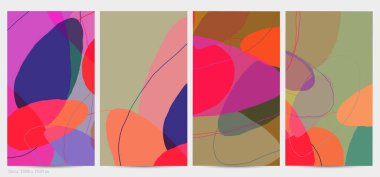 Asgari moda tarzında bir grup vektör soyut yaratıcı arka plan. Sosyal medya için modern şablonlar. Eğlenceli karalama şekli. Soyut geometrik şekilleri ve renkleri olan sanat manzarası.