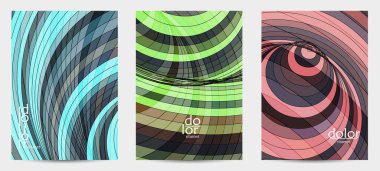 Fütürist çok renkli tel çerçeve geometrik şekilli soyut vektör uçuş şablonu. Üç boyutlu dijital bilim modeli konsepti. Web teknolojisi kapak tasarımı. Dalgalı çizgiler ve ızgara dokusu.