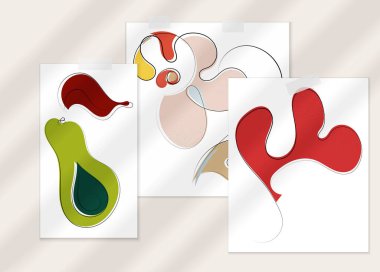 Gölge kaplamalı soyut el çizimi vektör çizimi poster. Çizgi sanatsal çizim ve doku. Retro düz renkler organik doğal tasarım. Organik sağlıklı vejetaryen karalaması..