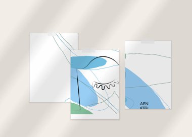 Modern kart seti şablonunda soyut otantik portre. Bir çizgi sürekli çizilmiş karalama vektör çizimi. Modern Kübizm Sanatı tarzında çağdaş kompozisyon. Gölge örtüsüyle ayarlayın.