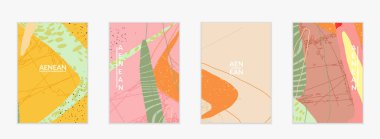 Karmaşık şekilli vektör kapağı şablonu veya elle çizilmiş cıvatalar. Çizgili dalgalı şekiller ve çizgi tasarımları. Düz tarzda soyut hipster arkaplan. Modern sanat modelleri.