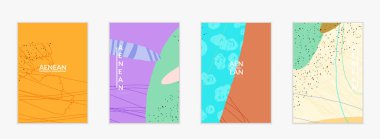 Retro hipster sanat baskısı ya da poster tasarımı. Dalgalı karışık şekiller. Üst üste çizilmiş el dokusu. Çizgiler, noktalar ve karalamalar egzotik tropikal arka plan yaratır. Doğal organik renkler.