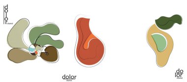 Soyut el çizimi vektör sanatsal logo seti beyaza izole edildi. Çizgi sanatsal çizim ve doku. Retro düz renkler organik doğal Eko gıda tasarımı. Organik sağlıklı vejetaryen karalaması..