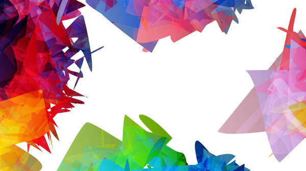 Abstract bright colorful template with polygonal random shapes on white background. Spikes of color burst create artistic border. Modern minimal geometric banner design.