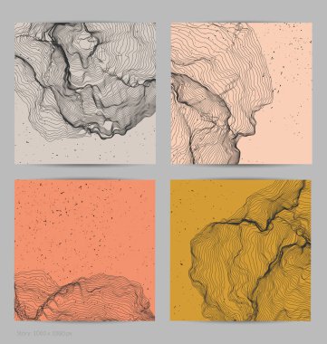 Çok ince bir ağ şekli. Soyut 3D bilgisayar modelleme bilim geometrisi. Gelişigüzel parçacıklarla etkileşen fütüristik ses dalgası. Düz dünyevi arkaplanda büyüyen küf dokusu.