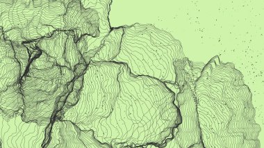 Çok ince bir ağ şekli. Soyut 3D bilgisayar modelleme bilim geometrisi. Gelişigüzel parçacıklarla etkileşen fütüristik ses dalgası. Düz dünyevi arkaplanda büyüyen küf dokusu.