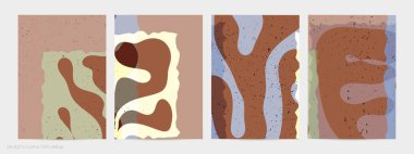 Matisse organik grange desenli. Doğal çiçek motifli soyut çağdaş uçucu şablonu. Asgari orta yüzyıl sanat geçmişi. Düz toprak renklerinde sanatsal botanik elementler.