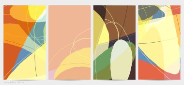 Asgari moda tarzında bir grup vektör soyut yaratıcı arka plan. Sosyal medya için modern şablonlar. Eğlenceli karalama şekli. Soyut geometrik şekilleri ve renkleri olan sanat manzarası.