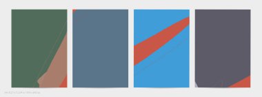 Asgari moda tarzında bir grup vektör soyut yaratıcı arka plan. Sosyal medya için modern şablonlar. Eğlenceli karalama şekli. Soyut geometrik şekilleri ve renkleri olan sanat manzarası.