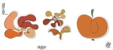 Soyut el çizimi vektör sanatsal logo seti beyaza izole edildi. Çizgi sanatsal çizim ve doku. Retro düz renkler organik doğal Eko gıda tasarımı. Organik sağlıklı vejetaryen karalaması..