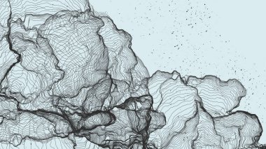 Çok ince bir ağ şekli. Soyut 3D bilgisayar modelleme bilim geometrisi. Gelişigüzel parçacıklarla etkileşen fütüristik ses dalgası. Düz dünyevi arkaplanda büyüyen küf dokusu.