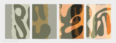 Matisse organik grange desenli. Doğal çiçek motifli soyut çağdaş uçucu şablonu. Asgari orta yüzyıl sanat geçmişi. Düz toprak renklerinde sanatsal botanik elementler.