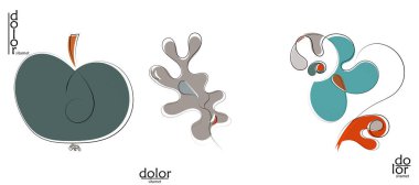 Soyut el çizimi vektör sanatsal logo seti beyaza izole edildi. Çizgi sanatsal çizim ve doku. Retro düz renkler organik doğal Eko gıda tasarımı. Organik sağlıklı vejetaryen karalaması..