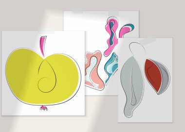 Gölge kaplamalı soyut el çizimi vektör çizimi poster. Çizgi sanatsal çizim ve doku. Retro düz renkler organik doğal tasarım. Organik sağlıklı vejetaryen karalaması..