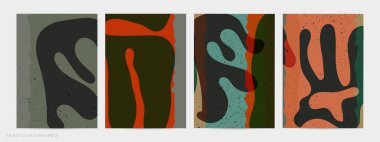 Matisse organik grange desenli. Doğal çiçek motifli soyut çağdaş uçucu şablonu. Asgari orta yüzyıl sanat geçmişi. Düz toprak renklerinde sanatsal botanik elementler.