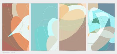 Asgari moda tarzında bir grup vektör soyut yaratıcı arka plan. Sosyal medya için modern şablonlar. Eğlenceli karalama şekli. Soyut geometrik şekilleri ve renkleri olan sanat manzarası.