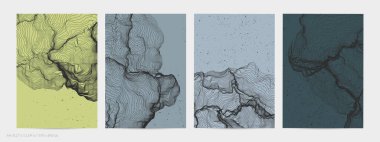 Çok ince bir ağ şekli. Soyut 3D bilgisayar modelleme bilim geometrisi. Gelişigüzel parçacıklarla etkileşen fütüristik ses dalgası. Düz dünyevi arkaplanda büyüyen küf dokusu.