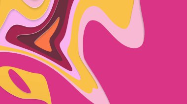 Soyut üç boyutlu kağıt, sanatı keser. Dalgalı kağıt işçiliğiyle renkli bir arka plan. Sanatsal vektör gerçekçi gölgeli şekilleri kesiyor. Parlak oyma dokusu. Topografi yardım taklidi.