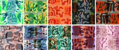 Vektörsüz şablon ayarlandı. Organik Matisse şekilleri. Doğal toprak renginde çiçek sualtı yaşamı. Soyut deniz yosunu kamuflaj arka planı. Moda dalgalı geometri. Rastgele katmanlanmış el çizimi sanat.