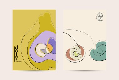 El çizimi meyve grunge desenli soyut vektör şablonu. Düz renkli gıda konsepti çizimi. Sağlıklı beslenme broşürü. Çizgi sanat meyvesi logosu tasarımı. Kavisli dalgalı çizgiler.