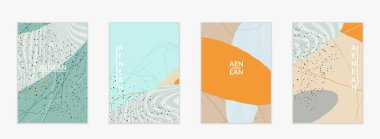 Retro hipster sanat baskısı ya da poster tasarımı. Dalgalı karışık şekiller. Üst üste çizilmiş el dokusu. Çizgiler, noktalar ve karalamalar egzotik tropikal arka plan yaratır. Doğal organik renkler.