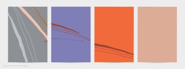 Asgari moda tarzında bir grup vektör soyut yaratıcı arka plan. Sosyal medya için modern şablonlar. Eğlenceli karalama şekli. Soyut geometrik şekilleri ve renkleri olan sanat manzarası.
