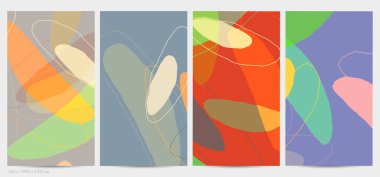 Asgari moda tarzında bir grup vektör soyut yaratıcı arka plan. Sosyal medya için modern şablonlar. Eğlenceli karalama şekli. Soyut geometrik şekilleri ve renkleri olan sanat manzarası.