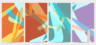 Asgari moda tarzında bir grup vektör soyut yaratıcı arka plan. Sosyal medya için modern şablonlar. Eğlenceli karalama şekli. Soyut geometrik şekilleri ve renkleri olan sanat manzarası.