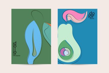 El çizimi meyve grunge desenli soyut vektör şablonu. Düz renkli gıda konsepti çizimi. Sağlıklı beslenme broşürü. Çizgi sanat meyvesi logosu tasarımı. Kavisli dalgalı çizgiler.