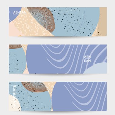 Retro hipster sanat afişi tasarımı. Dalgalı karışık şekiller. Üst üste çizilmiş el dokusu. Çizgiler, noktalar ve karalamalar egzotik tropikal arka plan yaratır. Doğal organik renkler.