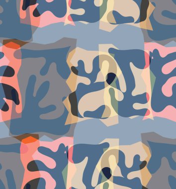 Organik Matisse şekillerinin kusursuz desenleri. Doğal toprak renkleri. Çiçekli sualtı yaşamı. Soyut deniz yosunu kamuflaj arka planı. Moda dalgalı geometri. Rastgele katmanlanmış el çizimi sanat.